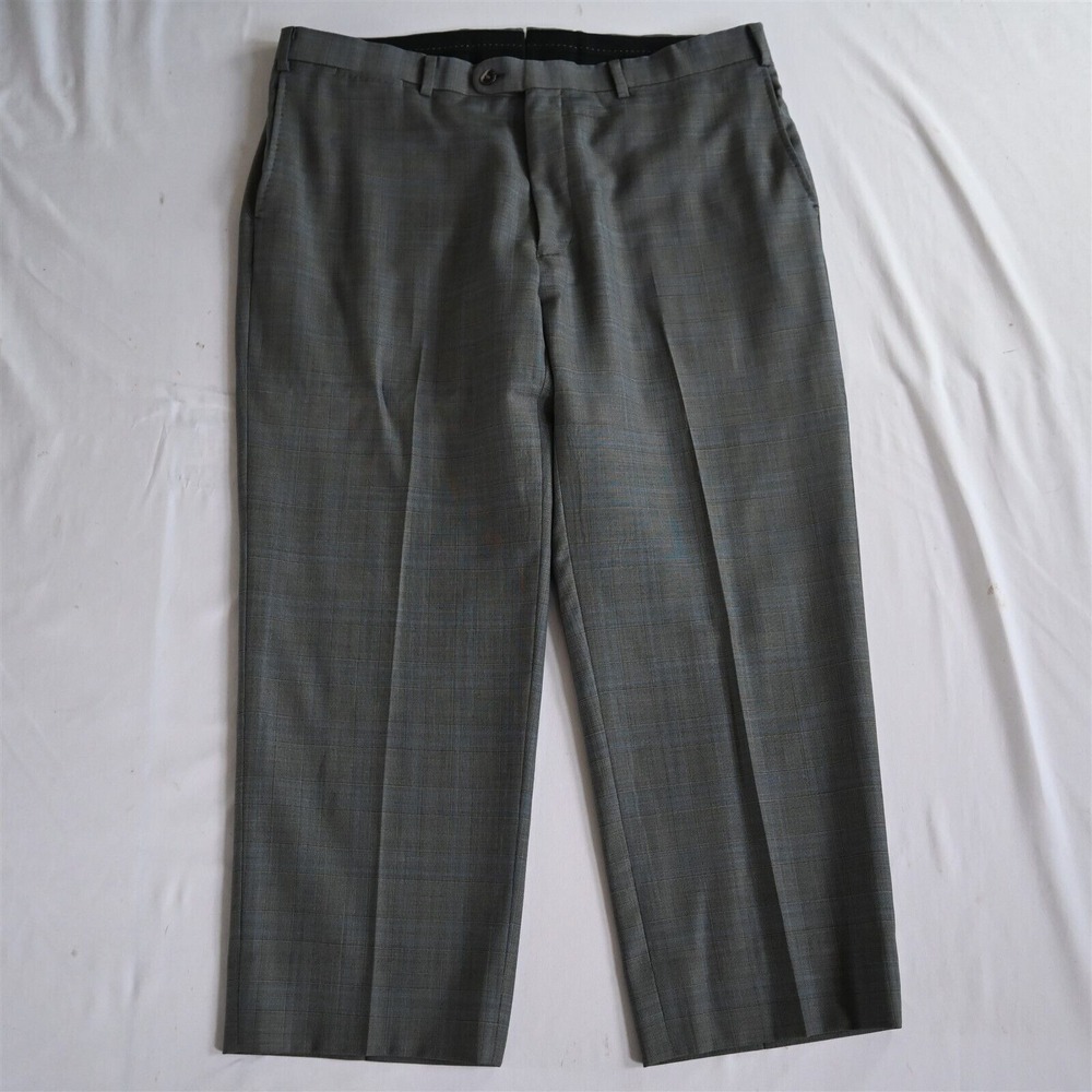Bespoke 34x27 Gray Plaid 100% Wool Straight Mens Dress‎ Pants